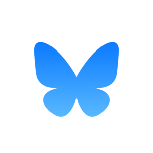 A photograph of the bluesky logo, a blue butterfly